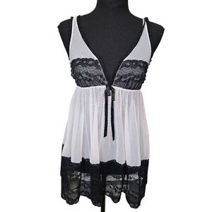 Victoria Secret Intimates Sleepwear Black White Lace Babydoll Lingerie Sz M